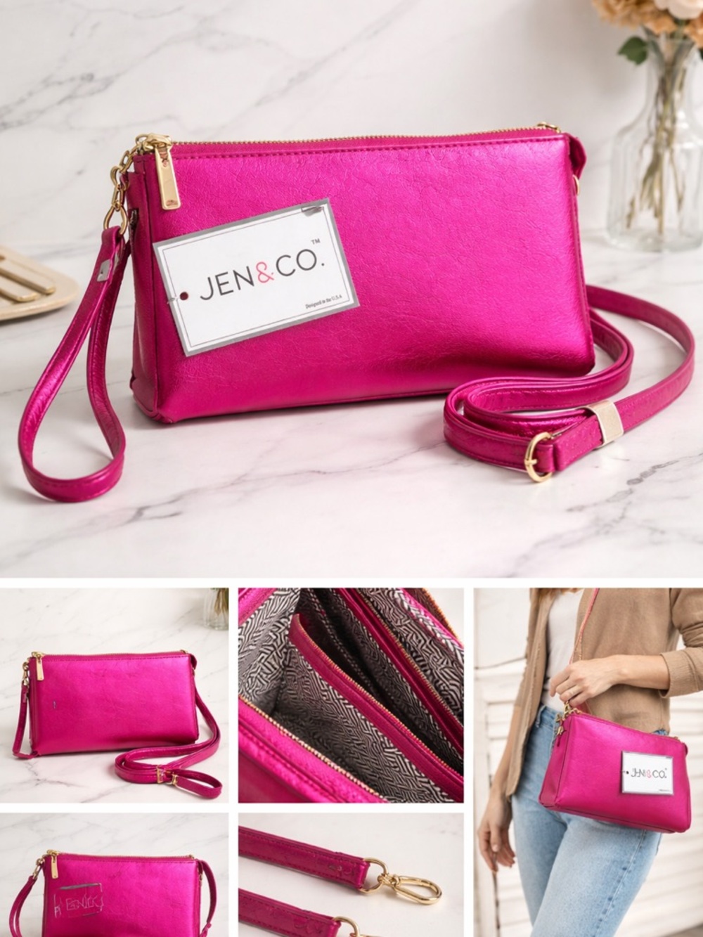 Fuchsia Crossbody Wristlet Bag